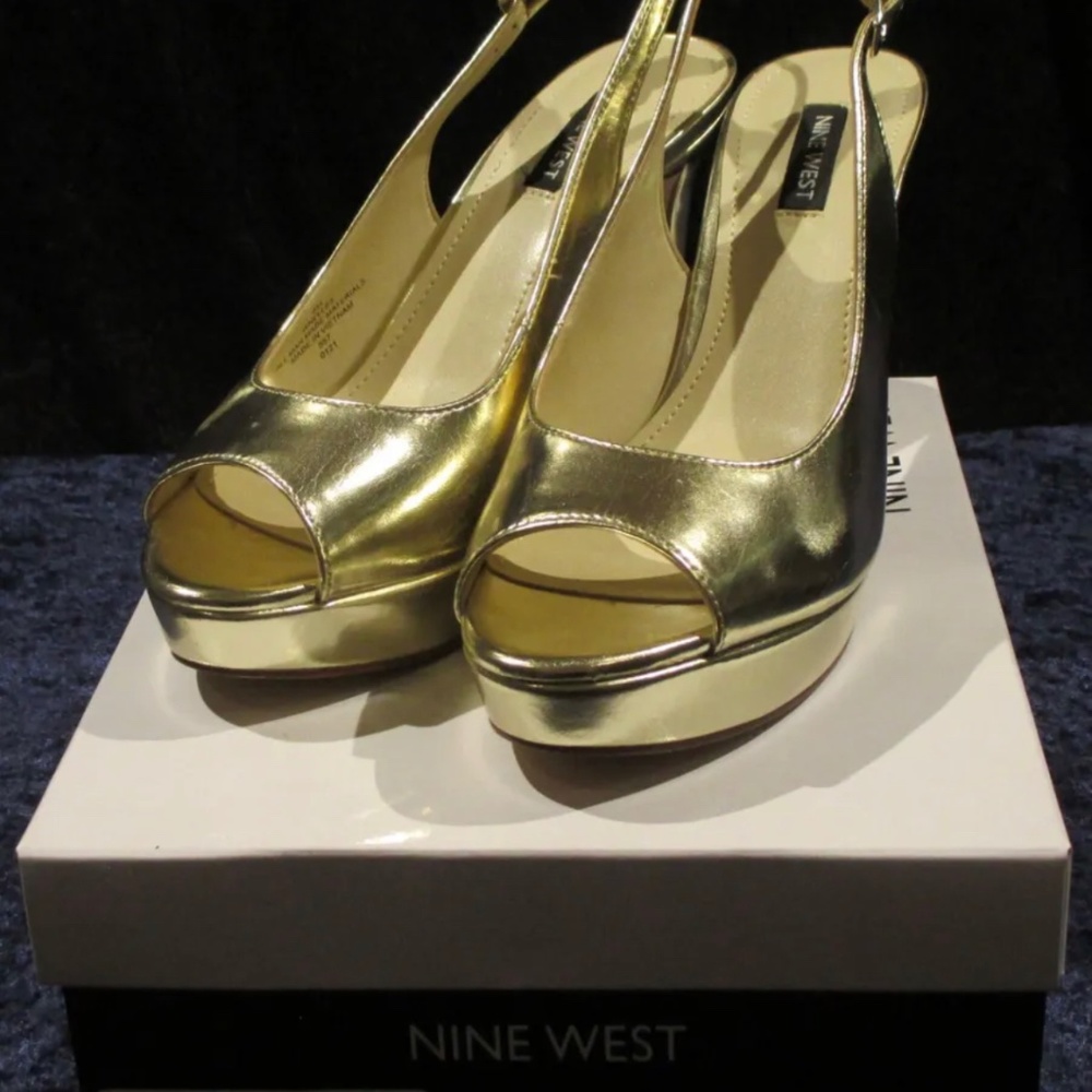Nine West Gold Elle3 Pumps Heels Shoes Women's Size 8M